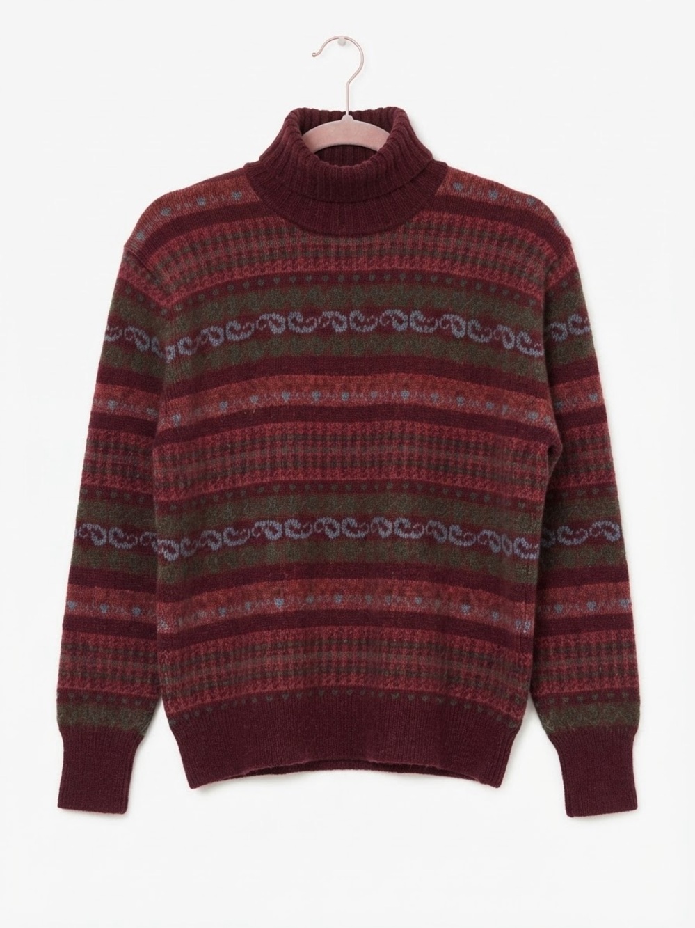 Vintage Eddie Bauer Wool Alpaca Fair Isle Turtleneck Sweater Burgundy Gorpcore S